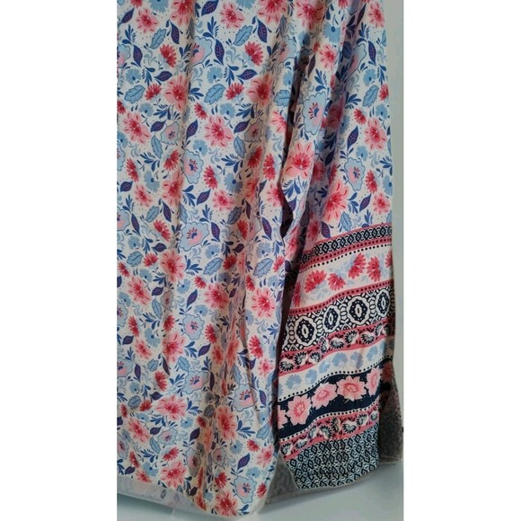 Talbots Petite Size MP Botanical Henley Blouse Blue/Pink Floral Rayon - Picture 5 of 9